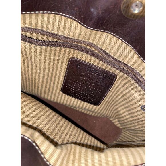 Vintage 90s Brighton Caroline Brown Leather & Tweed Bucket Bag hearts hardware - Picture 2 of 5